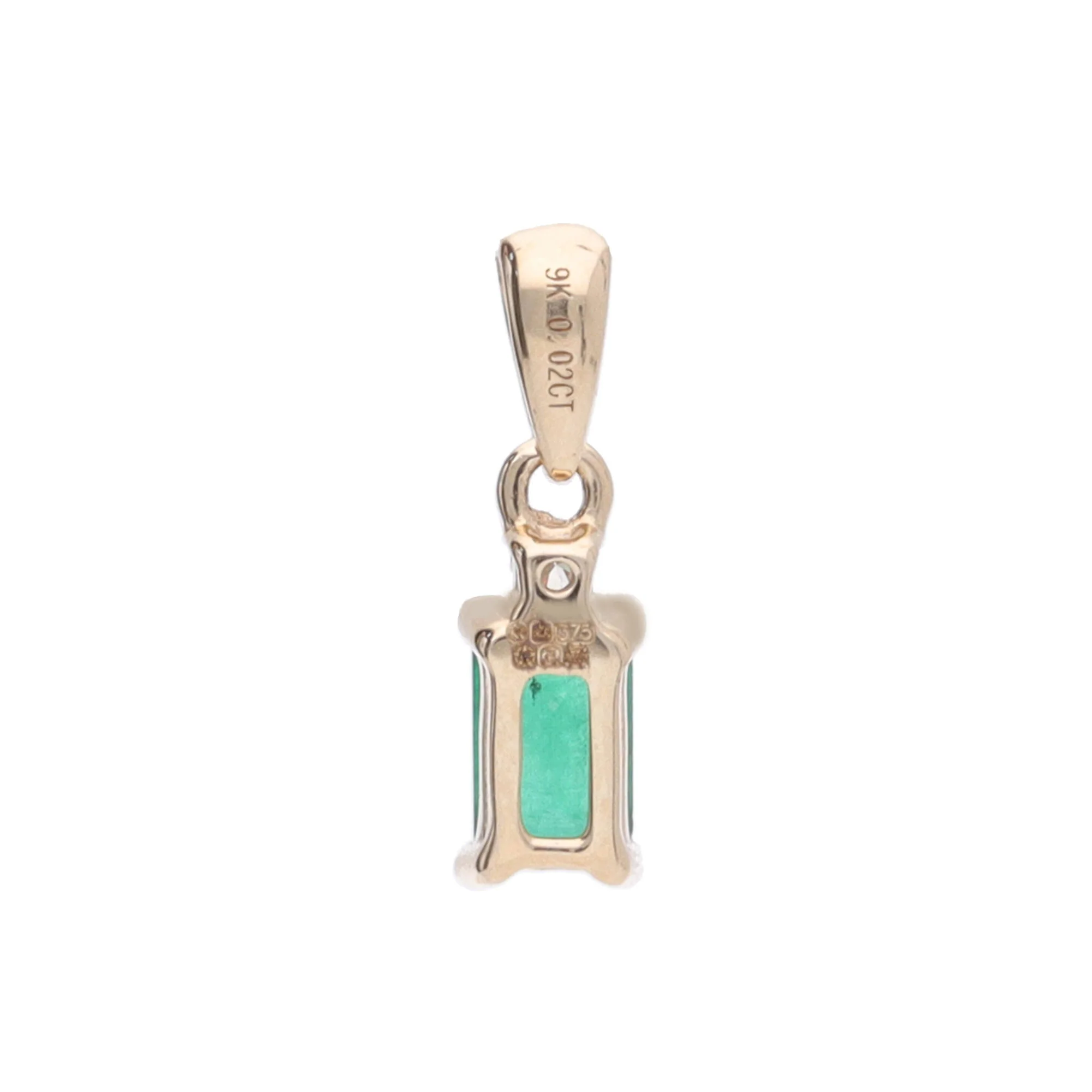 Emerald and Diamond 9ct Yellow Gold Pendant - Image 3