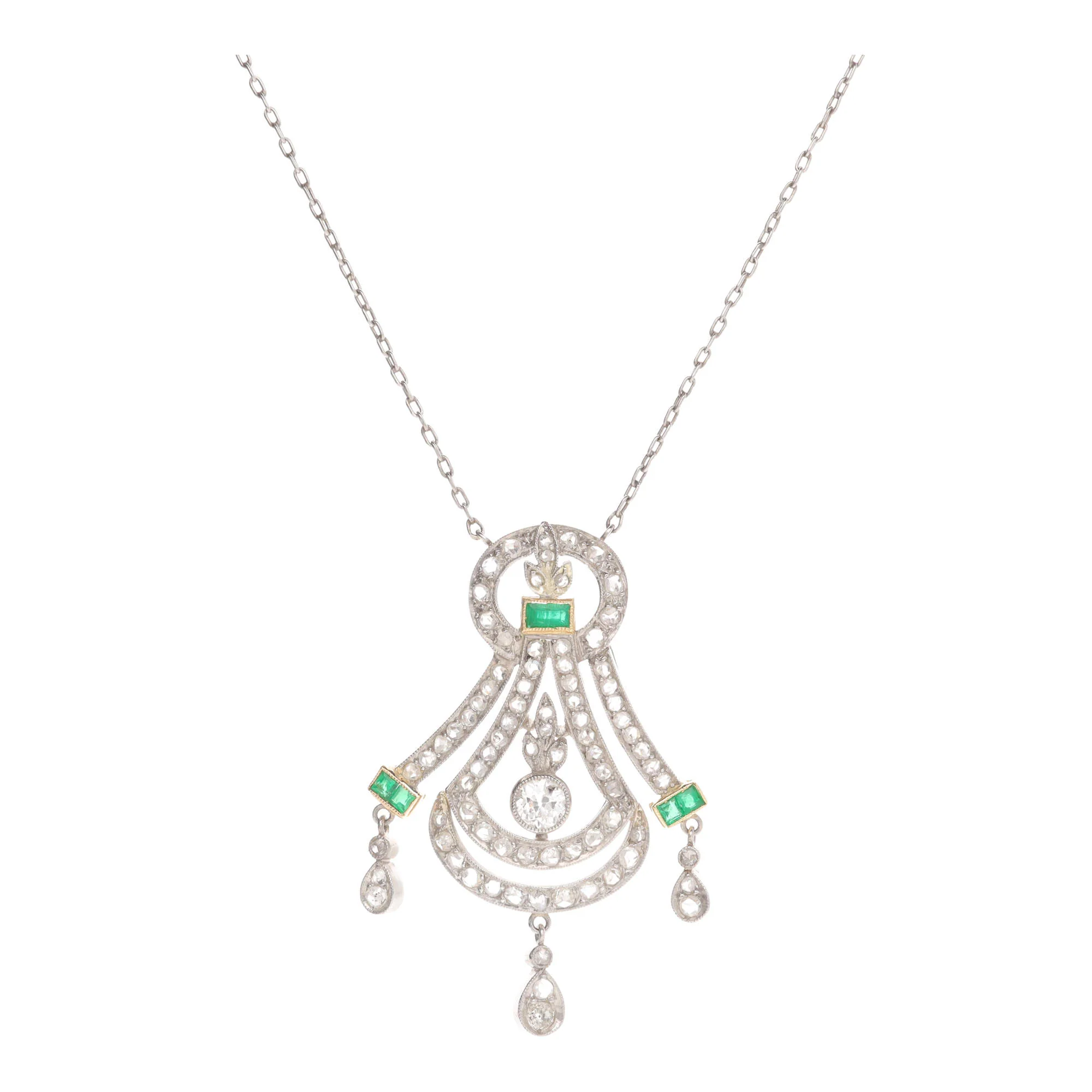Pre-Owned Emerald and Diamond Platinum Necklace - Image 3