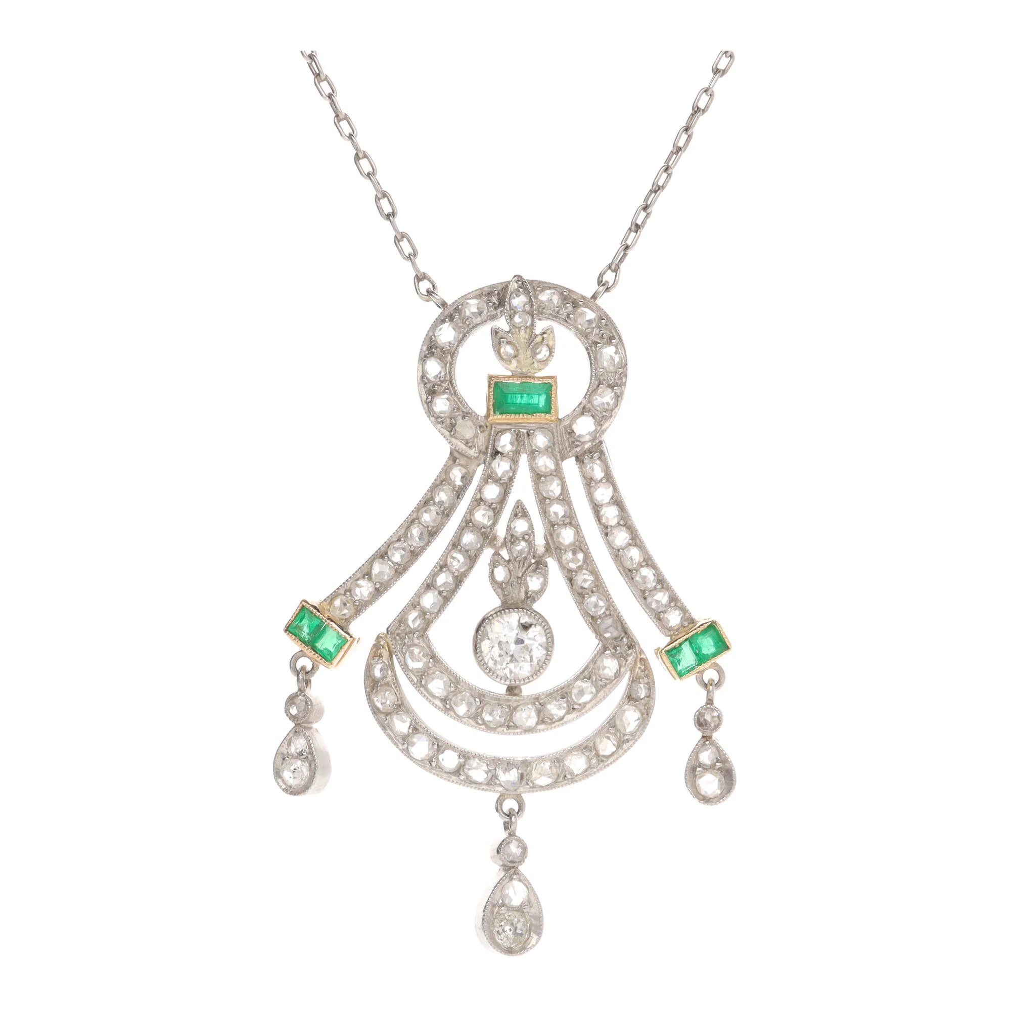 Pre-Owned Emerald and Diamond Platinum Necklace - Image 4