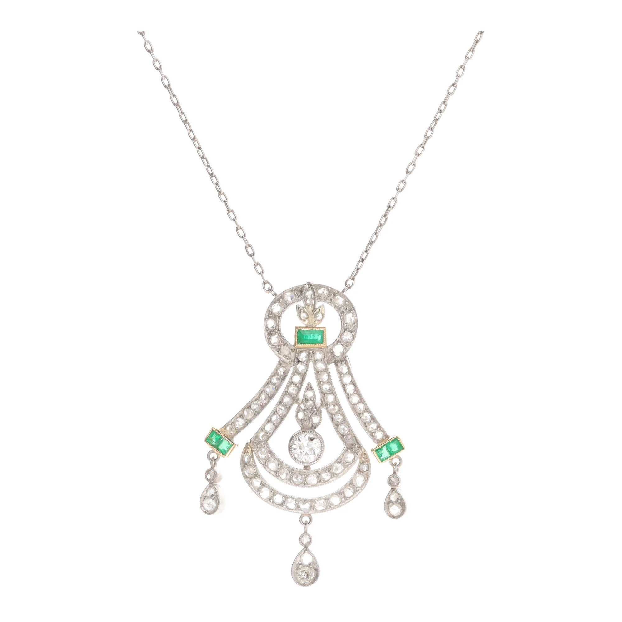 Pre-Owned Emerald and Diamond Platinum Necklace - Image 5