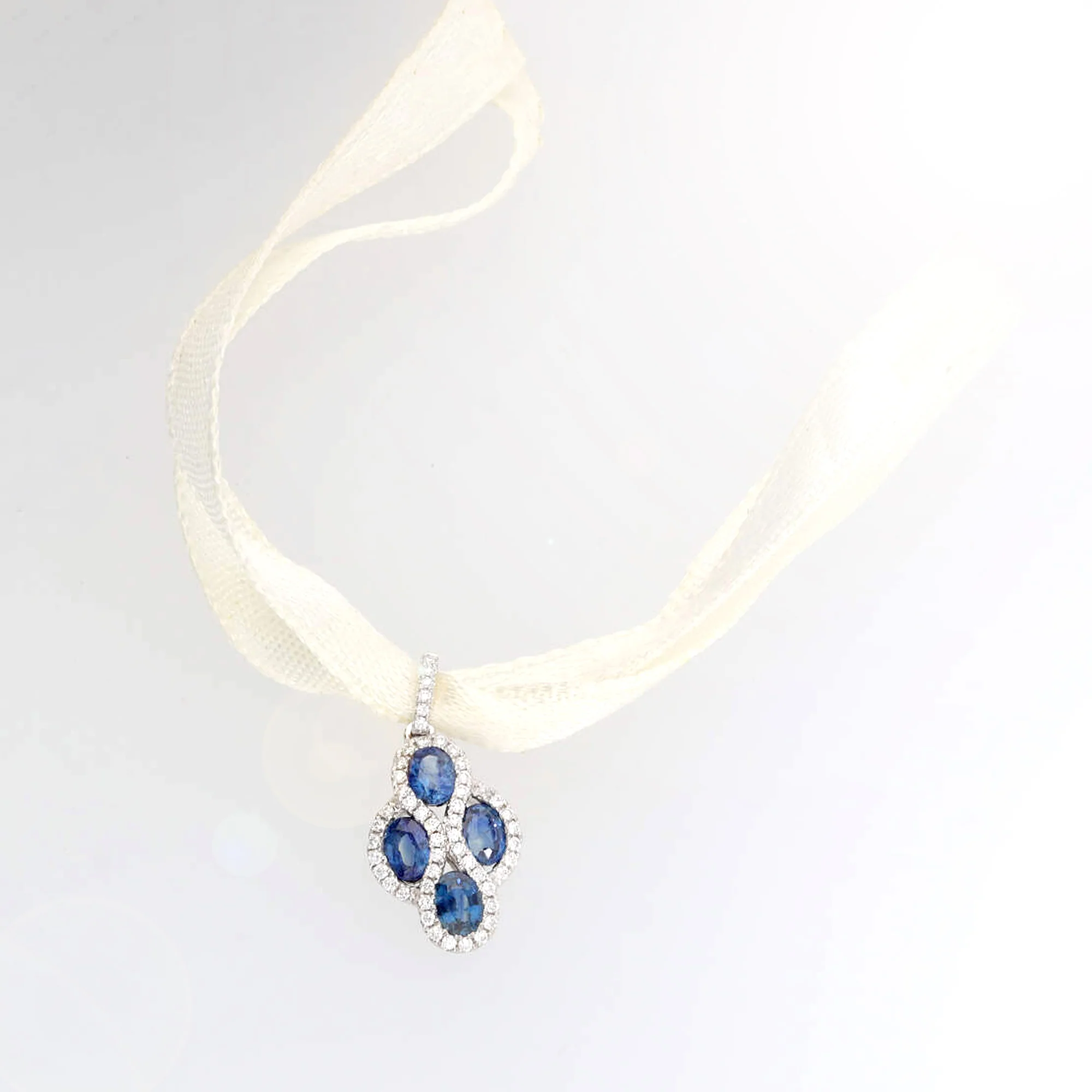 Sapphire and Diamond 18ct White Gold Four Section Cluster Pendant - Image 3