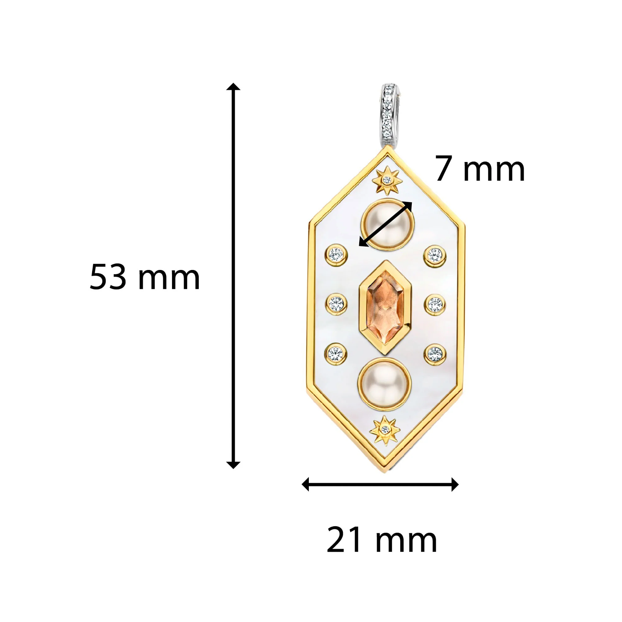 Ti Sento Yellow Gold Plated Synthetic Pearl Mother of Pearl White and Nude Pink Hexagonal Pendant 6825MW - Image 4
